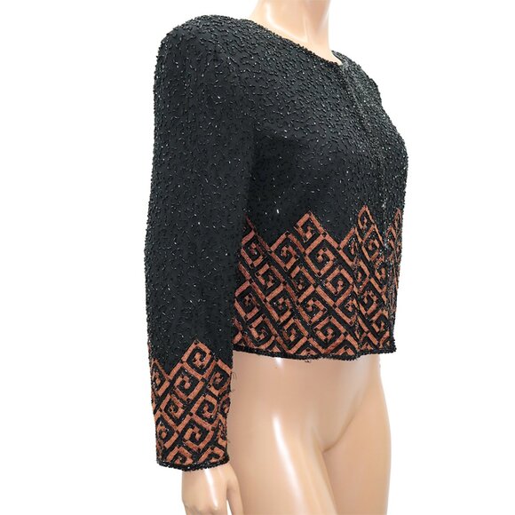 Melanie Lyne Elegant Beaded Sequin Cropped Jacket M - Picture 2 of 6